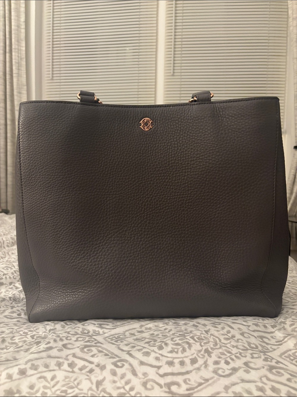 Dagne Dover Black Pebbled Leather Tote with Gold Logo - Picture 3 of 5
